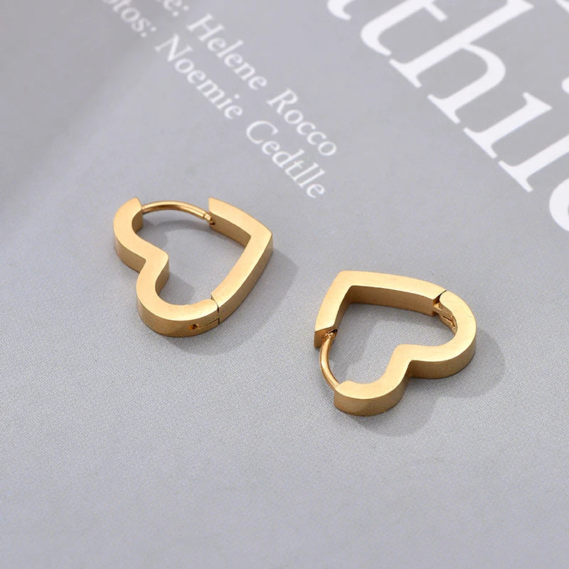 Classic Stainless Steel Hoop Earrings For Women Men Heart Star Oval Rectangle Round Triangle Gold Color Punk Hip Hop Jewelry