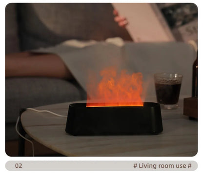 Luftbefeuchter mit Flammen-Aromatherapie-Diffusor, der ätherische Öle in 7 Farben aufnehmen kann, mit Timer und USB-Anschluss für den Schreibtisch.