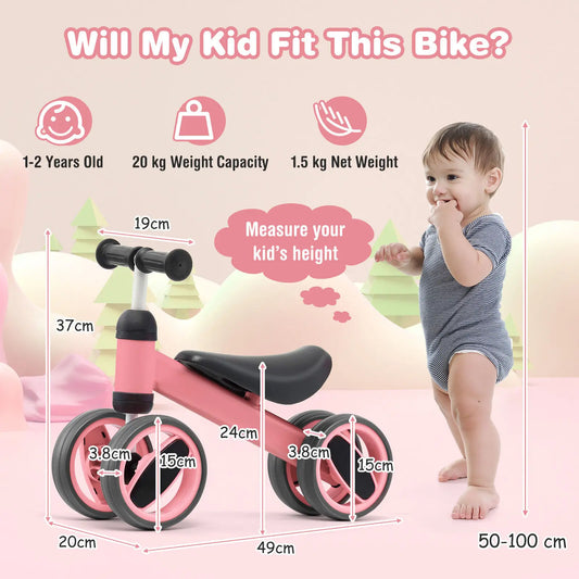 DORTALA Baby Balance Bike 4 Wheels Toddler First Bike Infant Walker Riding Toys