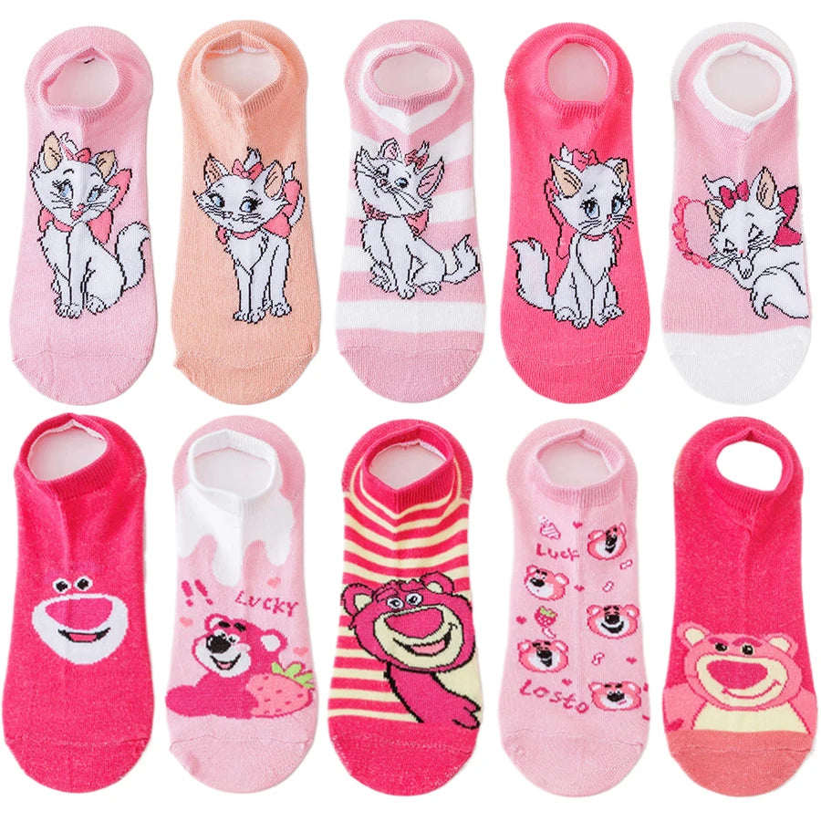 10Pairs miniso disney Cartoon Anime Socks Men Women Hip Hop Street Fashion Novelty Funny Casual short boat Socks Cute