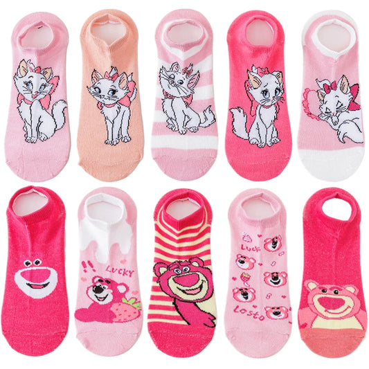 10Pairs miniso disney Cartoon Anime Socks Men Women Hip Hop Street Fashion Novelty Funny Casual short boat Socks Cute