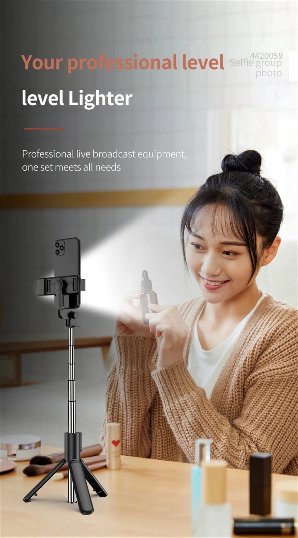 FGCLSY Selfie Stick Tripod with light Extendable Wireless Bluetooth Remote Portable Smartphone Stand Mount For iOS Android Phone