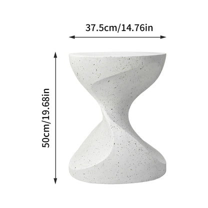 Hourglass Shaped Lightweight Concrete Side Table White Bedside Accent End Table for Living Room, Balcony