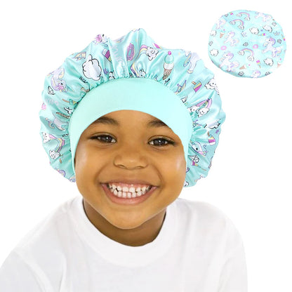 Cartoon Baby Kids Print Satin Bonnet Sleep Hat Cap for Curly Hair Adjustable Silky Satin Cap for Toddler Night Sleep Caps Beanie