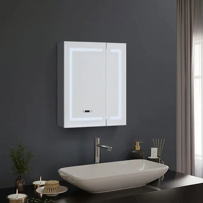 KOMORE Frameless 2-Door LED Mirror Cabinet with Clock Display & 3 Lighting Modes & Defogger Function & IP44 Waterproof