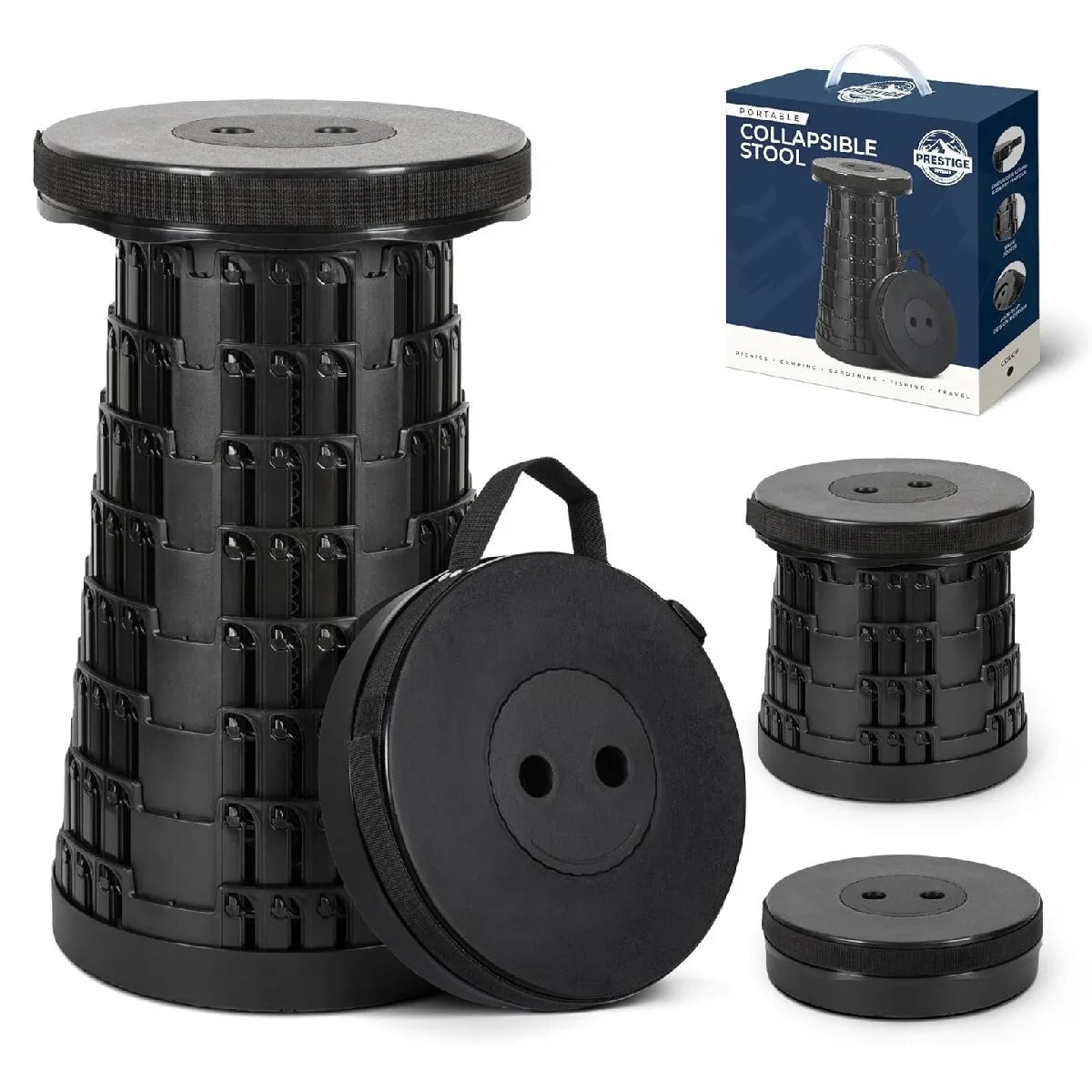 Portable Outdoor Folding Stool, Adjustable Telescoping Seat For Camping Stools