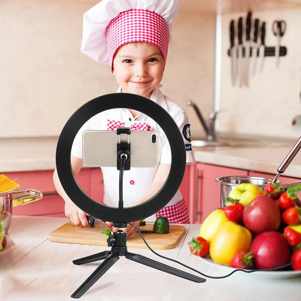 26cm 10 inch Led Ring Selfie Light Dimmable Photography Lighting Kit Usb Charge Lamp With Tripod For Live Video 120 Lamp Beads