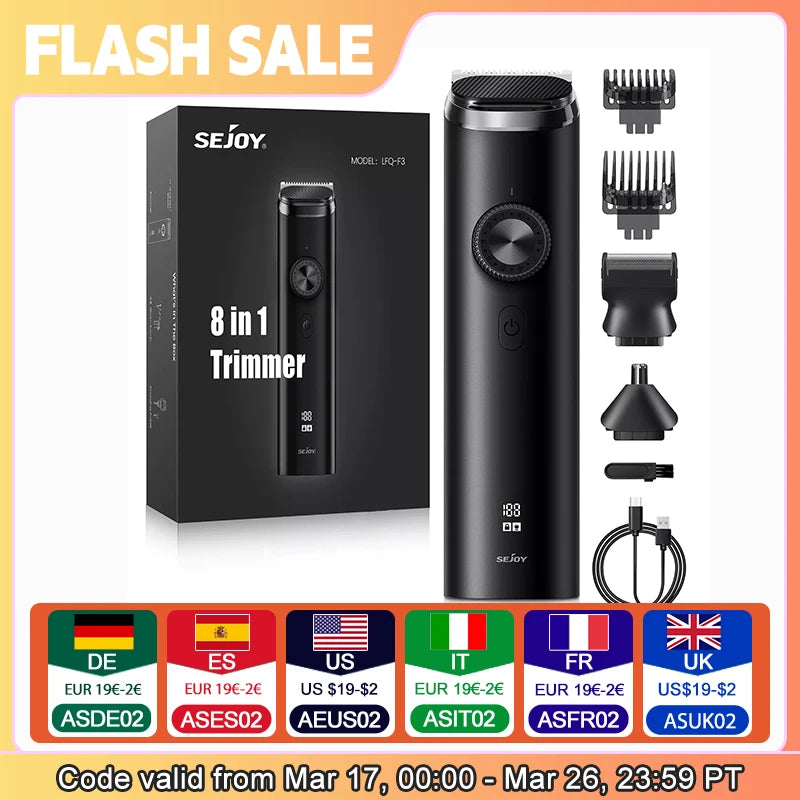 SEJOY 3 In 1 Face Clean Electric Hair Cutting Machine Men Hair Clipper Trimmer Men Cutting Beard Cordless Barber Machine