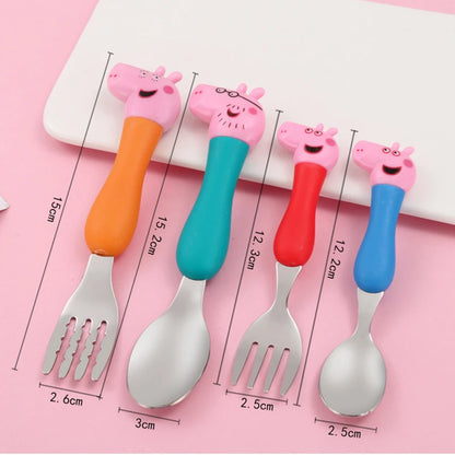 Peppa Pig Tableware Fork Spoon Action Doll Toy George Pig Dad Mom Cartoon Anime Pattern Party Gifts For Boys Girls Cartoon Toy
