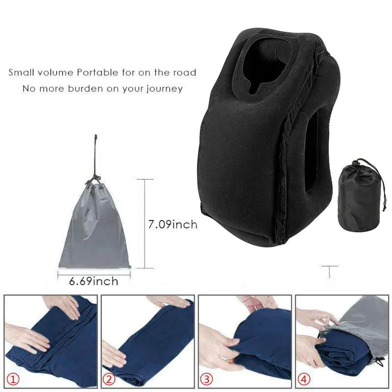 Flocked Inflatable Air Cushion Travel Pillow Headrest Chin Support Cushions for Airplane Plane Car Office Rest Neck Nap Pillows