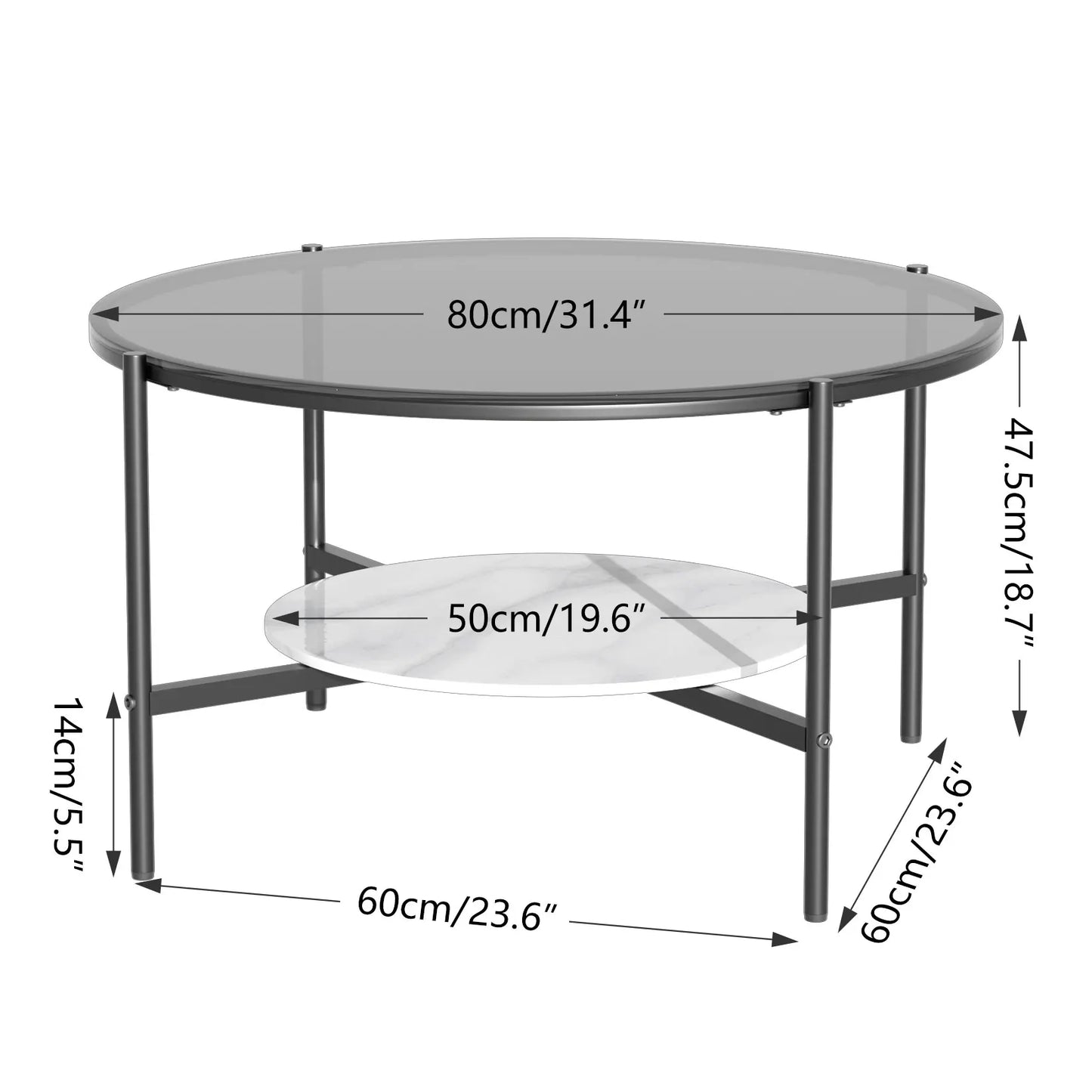 Glossy Glass Coffee Table, Centre Table with Slate Shelf, Minimalist Furniture, Living Room Tea Table, 2 Tier
