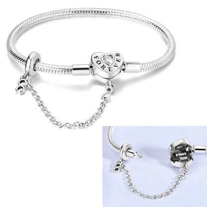 925 Sterling Silver Charm Bracelet - Leaf, Clover, Butterfly & Heart Design | 17-20cm Adjustable