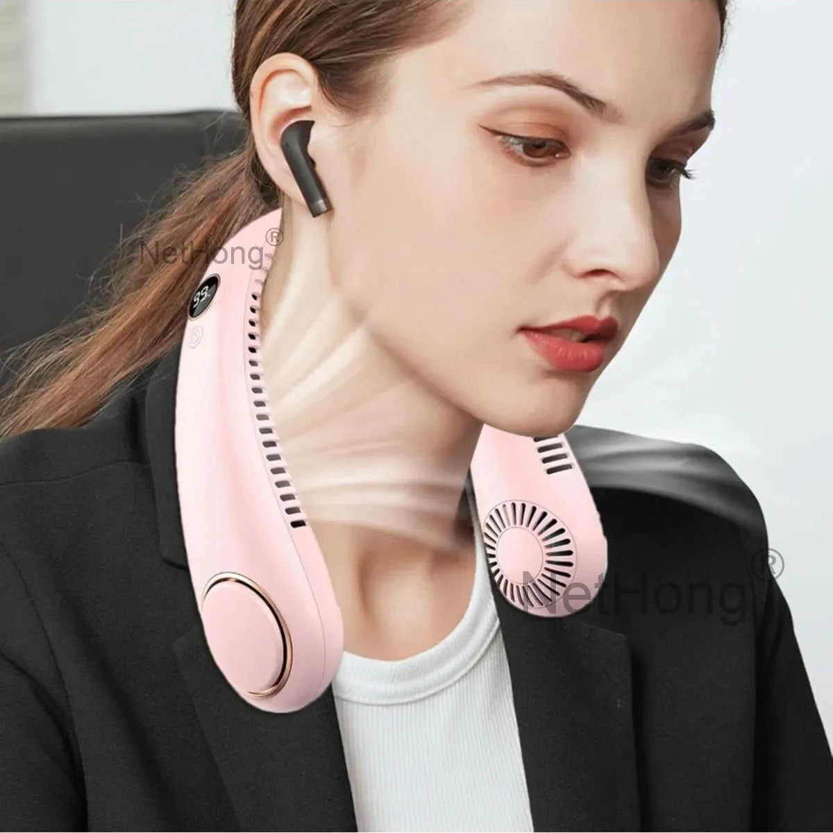 Digital Display Portable Neck Fan USB Rechargeable Wearable Travel Fans`