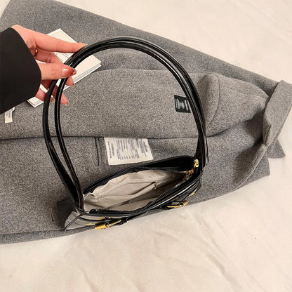 MOJOYCE Small Belt Design Glossy Patent Leather Shoulder Bags Women Luxury Brand Tote Handbag Y2K Underarm Bag with Inner Pocket