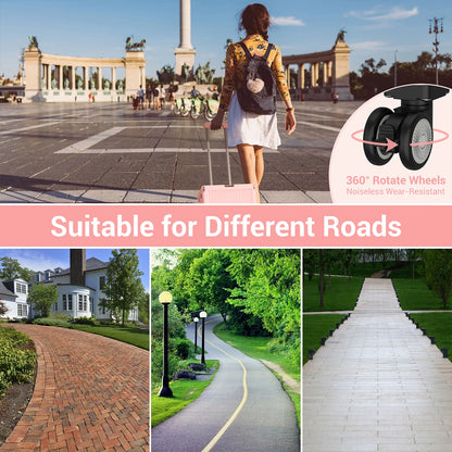 Folding Utility Shopping Trolley on Wheels Teacher Trolley Cart with Lid Portable Crate Handcart Box for Camping Shopping Pink