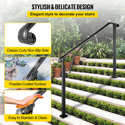 VEVOR Handrails for Outdoor Steps Fit 4 or 5 Steps Outdoor Stair Railing Arch#4 Wrought Iron Handrail Flexible Porch Railing