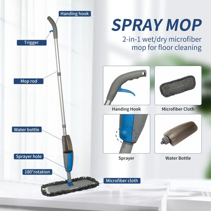 Spray Mop Broom Set Magic Flat Mops for Floor Home Cleaning Tool Brooms Household with Reusable Microfiber Pads Rotating Mop