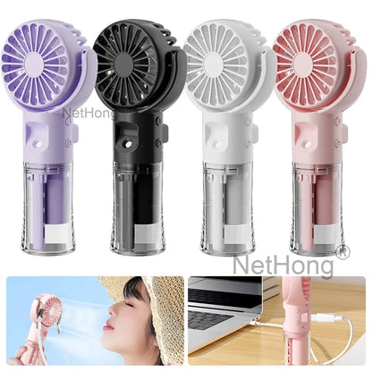 Portable Handheld Water Spray Mist Fan USB Rechargeable Mini Fan Cooler 4-Speed