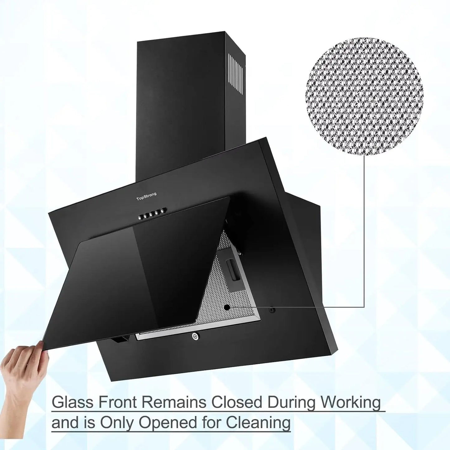 TopStrong 60cm Wall Mount Tempered Glass Stainless Steel Range Cooker Extractor Hood UKGV4760