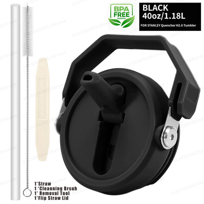 Flip Straw Lid For 40oz Stanley Tumbler Leakproof Portable Handle Lid Exact Color Detachable Flip Straw With Brush&Removal Tool
