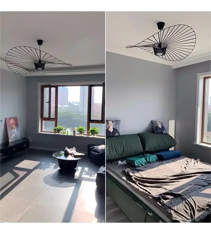 Italian Cross-border Nordic Straw Hat Lamp Fabric Restaurant Art Living Bedroom Designer Internet Celebrity Modern Simple Lamps