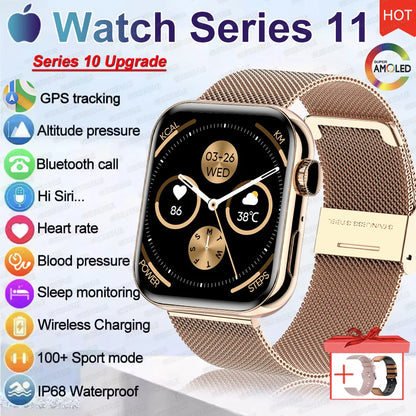 2026 New Original Watch Series 11 Women Smart Watch Bluetooth Call NFC IP68 Waterproof HD AMOLED Screen GPS Track Men Smartwatch