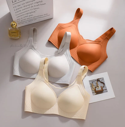 Plus Size Jelly Gum Full Cover Semi Fixed Large Cup Lace Underwear Anti Glare Mesh Woman Bra Comfortable  Gathering