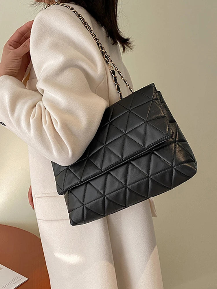 Embroidery Plaid Flap Shoulder Bag, Casual Chain Strap Crossbody Bags For Women Commuting & Daily Used