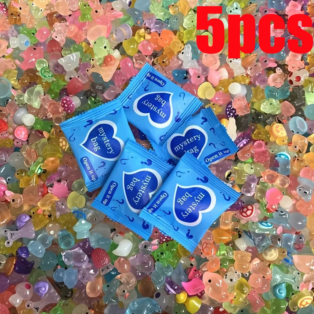 60pcs Glow In The Dark Mini Resin Animals & Mushroom Blind Bags Fairy Garden Decor Micro Landscape Birthday Gift Surprise