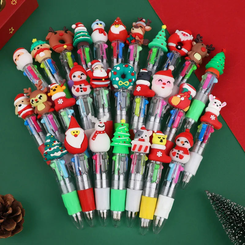 5-30Pcs Cartoon Christmas Pens Kids Birthday Party Christmas New Year Gift Favors Mini 4 Colors Ballpoint Pen Goodie Bag Stuffer