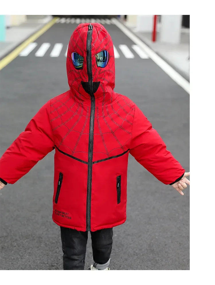 Boys Spiderman Winter Jacket - Thick Warm Hooded Down Parka Coat for Kids