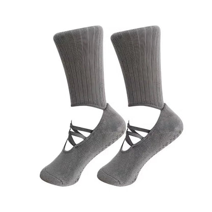 Pilates Fitness Breathable Socks Anti Slip Design Middle Tube Sweat Absorbing Grabbing Ballet Straps Elegant Comfortable Socks