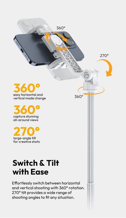 Ulanzi TT88 Overhead Selfie Stick 1.44M with MagSafe Clamp Photograph Tripod for Phone Livestreaming Vlog with Remote Control