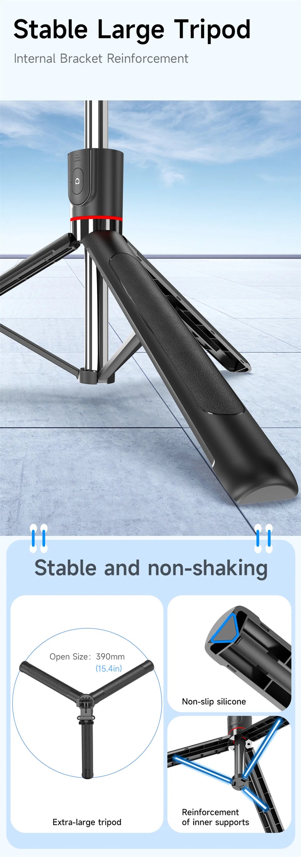 Roreta 1.7M Selfie Stick Wireless Tripod Stand with Bluetooth Remote Extendable Tripod for Mobile Phone Tlktok Live Streaming