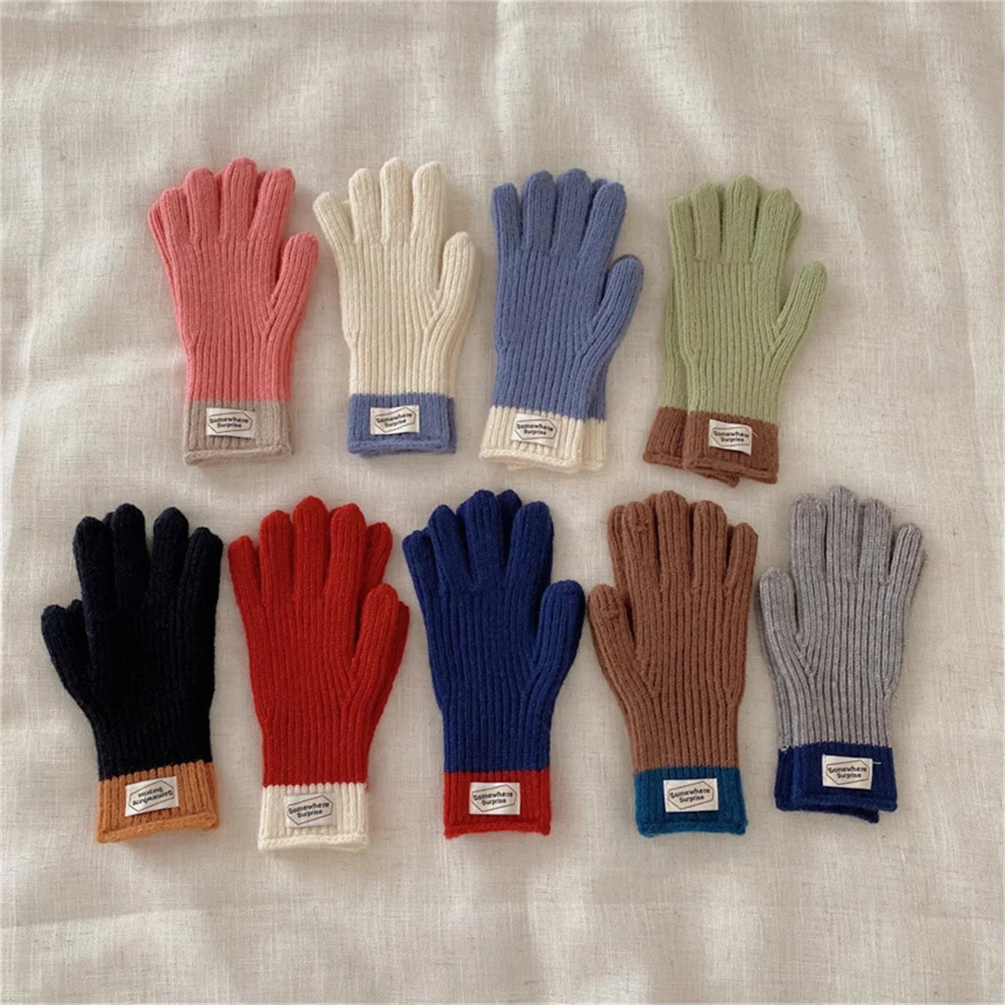 Children Thermal Knitted Gloves Winter Labeled Thickened Warm Gloves Touch Screen Striped Finger Unisex Mittens
