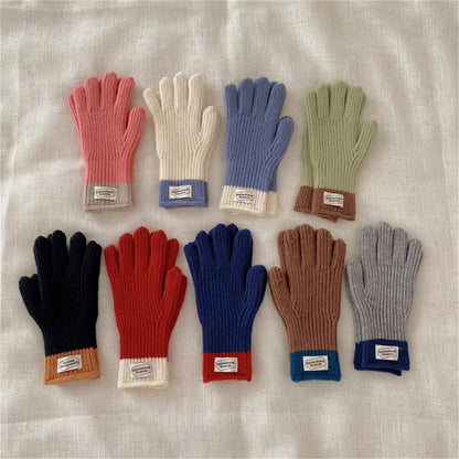 Children Thermal Knitted Gloves Winter Labeled Thickened Warm Gloves Touch Screen Striped Finger Unisex Mittens