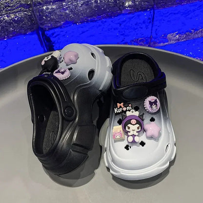 Summer Children Slippers for Girls Fashion Soft Comfortable Cute Sanrio Kuromi Cut-outs Casual Versatile Outside Beach Sandals