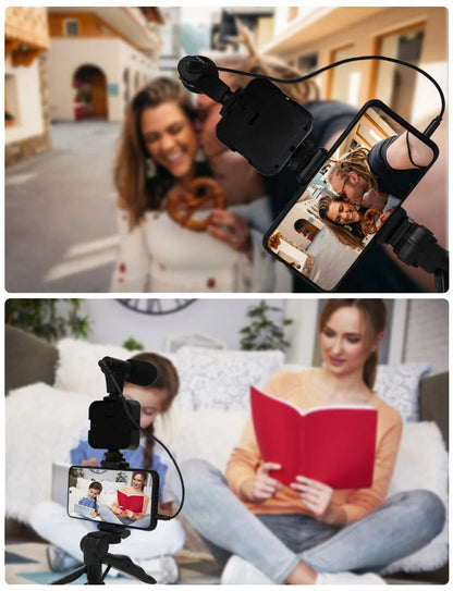Phone Holder Photography Lighting Smartphone Video Kit Microphone LED Selfie Tripod Recording Handle Portable Stabilizer Bracket