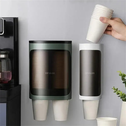 Cream Disposable Cup Holders Household Wall-Mounted Automatically Drop Punch-Free Paper Cups Dust-Proof Drinking Fountain Racks