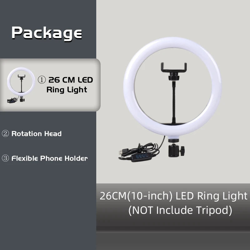 10" LED Selfie Ring Stuido Light Home Lighting Dimmable Round Lamp Tripod Trepied Makeup Selfie Ring Lamp Phone LIGHT FOR VIDEO