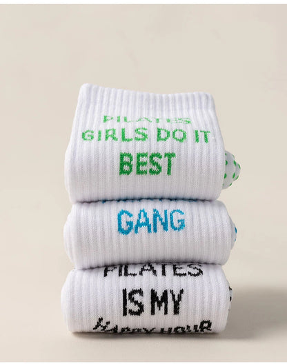 Yoga Socks Women Cotton Stripe Pile Silicone Non-slip Grip Pilates Crew Socks