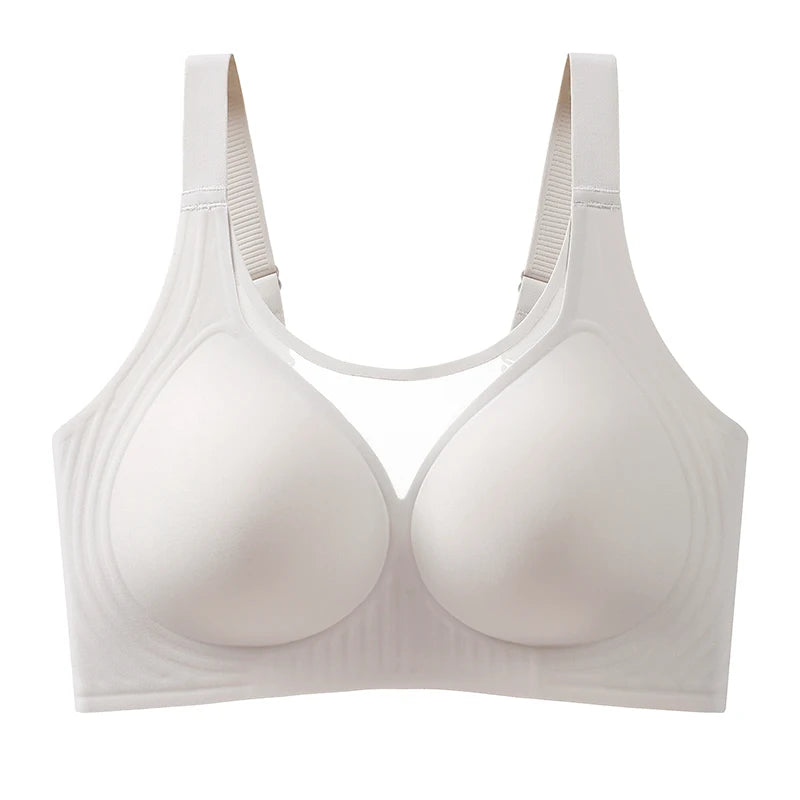 Plus Size Jelly Gum Full Cover Semi Fixed Large Cup Lace Underwear Anti Glare Mesh Woman Bra Comfortable  Gathering