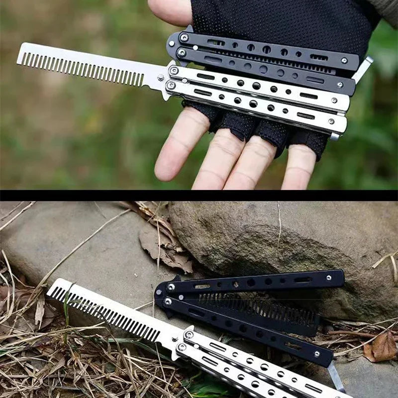 Folding Butterfly Comb for Men Portable Butterfly Training Comb Knife Foldable Trainer Pocket Flail Metal Knife Uncut Blade