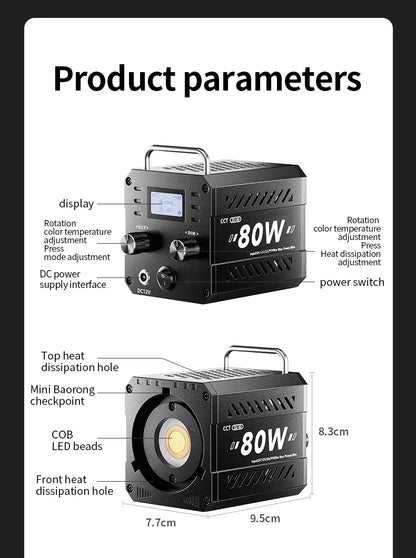 ZU80/ZU60 Photo Studio Light COB Bi-Color 2500-8500K CRI≥95 TLCI≥97 With Diffuser LED Video Lights Fill Lighting