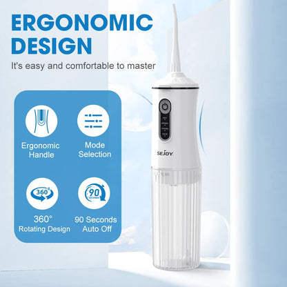Sejoy C13 Home Oral Irrigator Water Dental Flosser Portable 4 Modes Cordless Rechargeable Waterproof Teeth Pick for Travel,White
