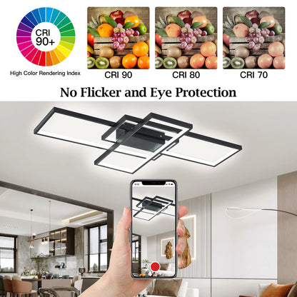 KOMORE Neutral Style Rectangular LED Semi Flush Ceiling Light, Cool White / Stepless Dimming for Office, Living Room