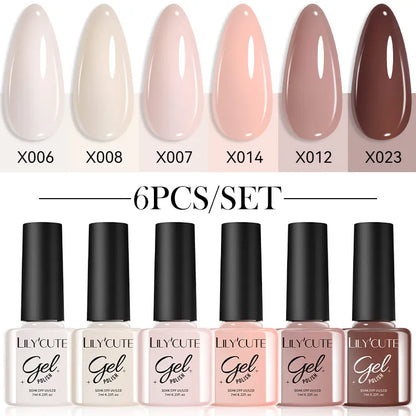 LILYCUTE 6-teiliges Set 7 ml Gel-Nagellack der Kaffeeserie, 125 Farben, Maniküre, semi-permanent, Soak-Off, UV-Nagelkunst-Gellack