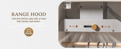 ROBOTIME Wooden Play Kitchen Toy Kitchen Set with Ice Maker and Coffee Machine Realistic Kitchen Set Gift for Toddlers