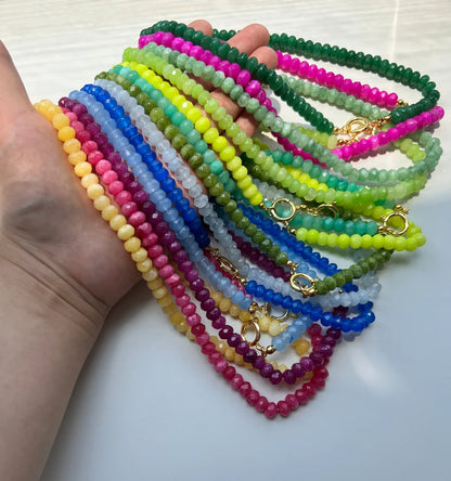 Colored Semi-precious Stone Fashion Necklace 5*8 Cut Natural Stone Beaded Necklace For women, Luxury Handmade  Jewelry