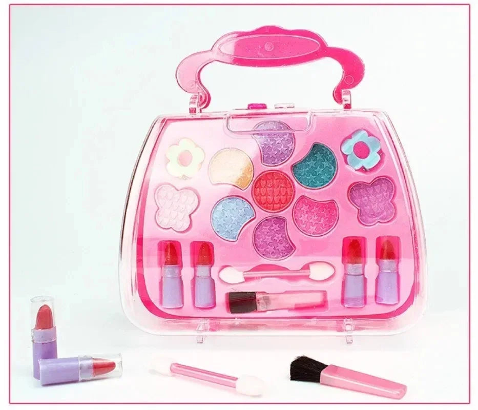 Girls Make Up Box Play House Toy Eye Shadow Little Girl Princess Makeup Cosmetics Handbag Funny Safe Water Soluble Birthday Gift